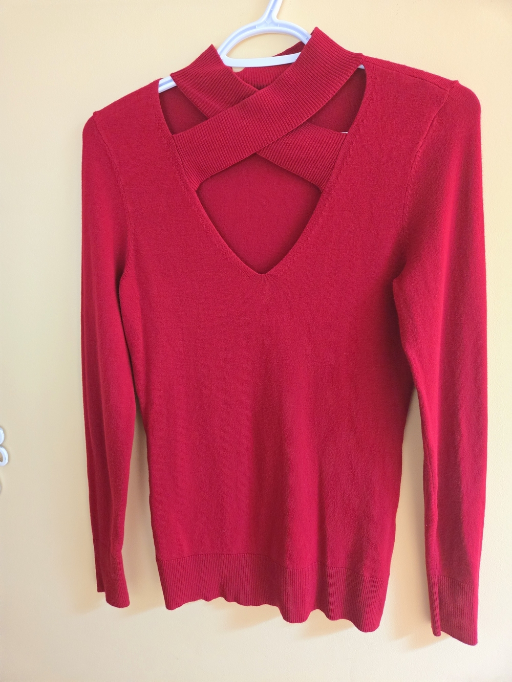 le chateau Crimson Red Crisscross V-Neck Sweater